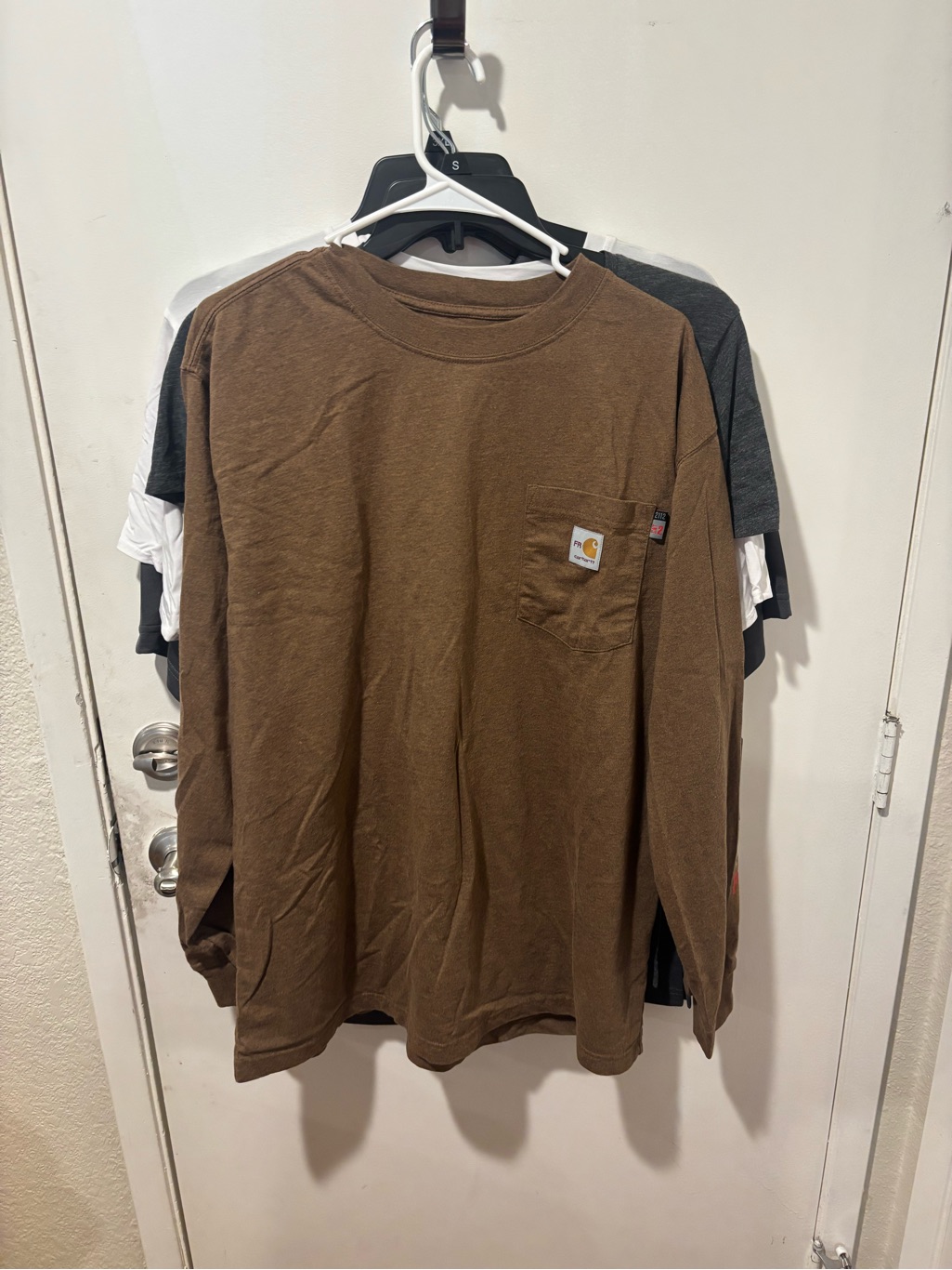 Carhartt Brown Long Sleeve Pocket Tee Men's Work Shirt Flame Resistant